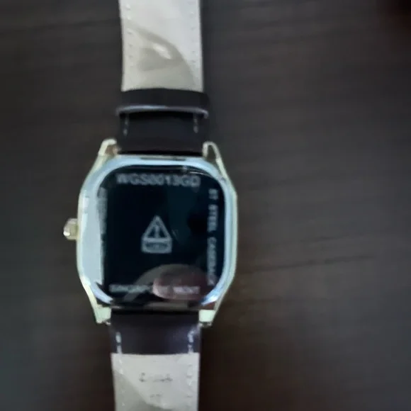 Square Gold Case Brown Leather Watch with Black Dial - Picture 3 of 3